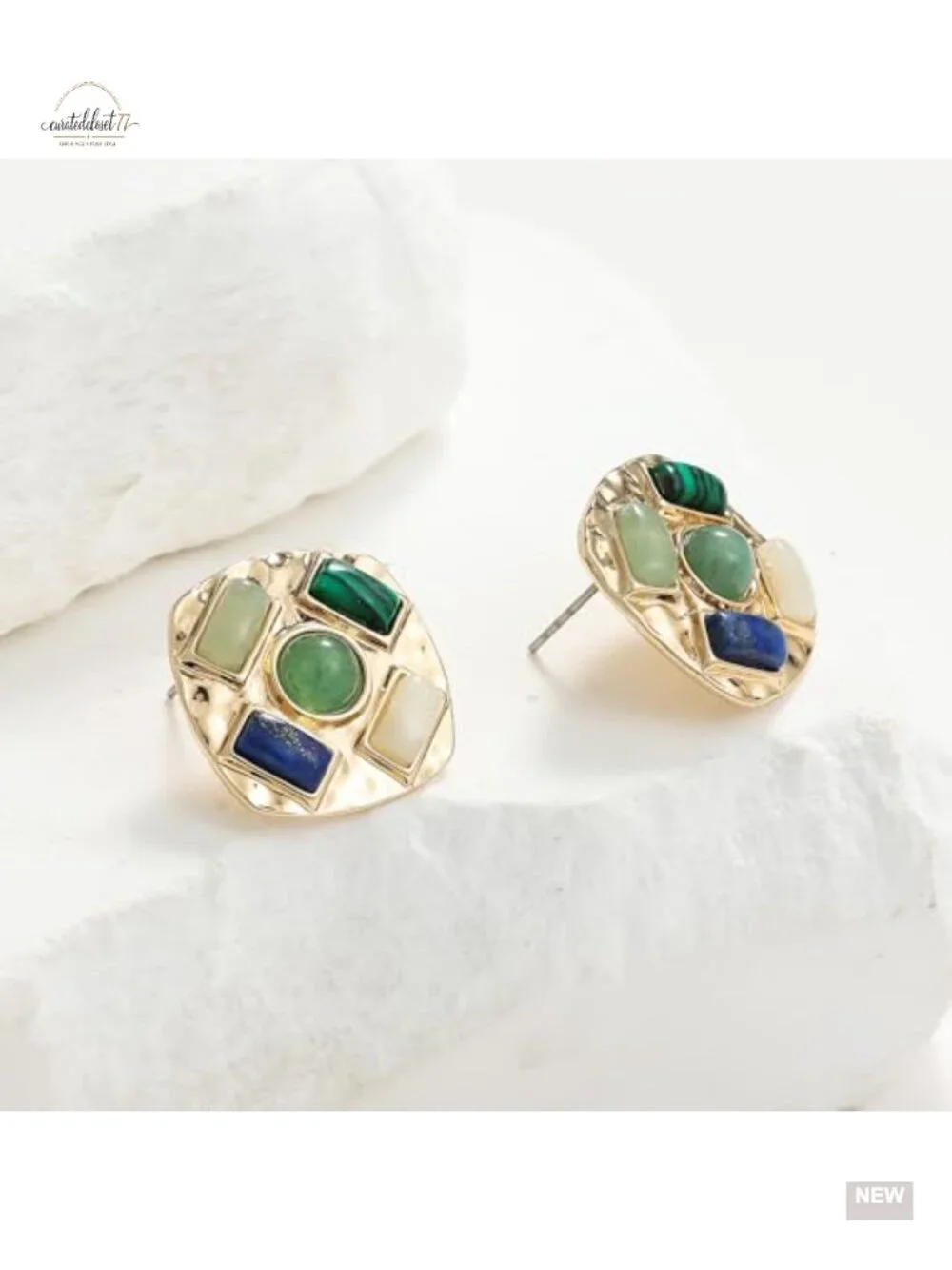Geometric Large Stud Statement Earrings Gold Tone Square Stud Multi-Color